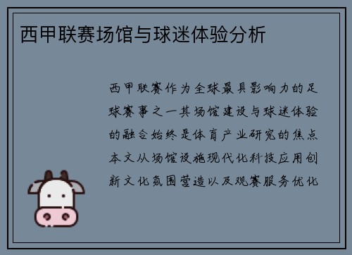 西甲联赛场馆与球迷体验分析