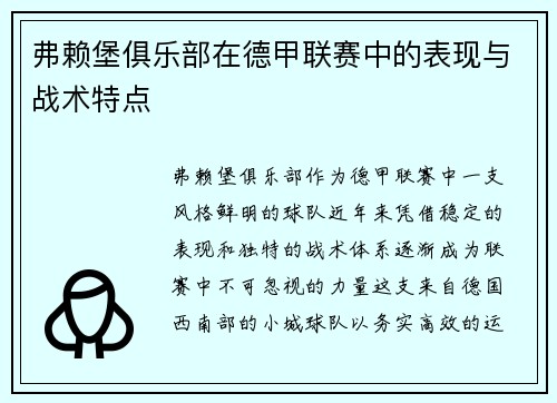 弗赖堡俱乐部在德甲联赛中的表现与战术特点
